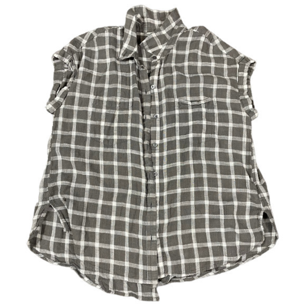 Lucky Brand Split Back Button up Shirt Size Medium Gray and White